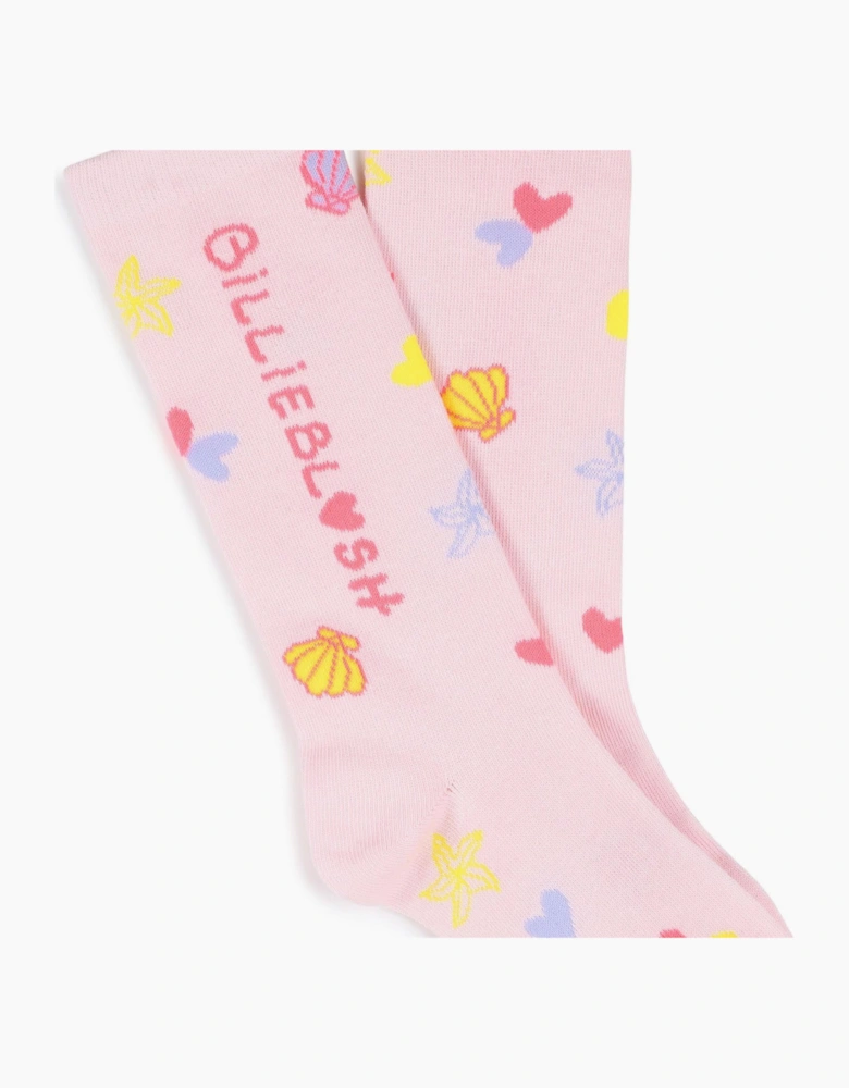 Girls Pale Pink Logo Knee Socks