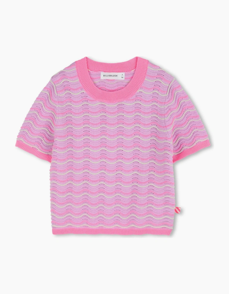 Girls Lilac and Pink Wave Knit Top