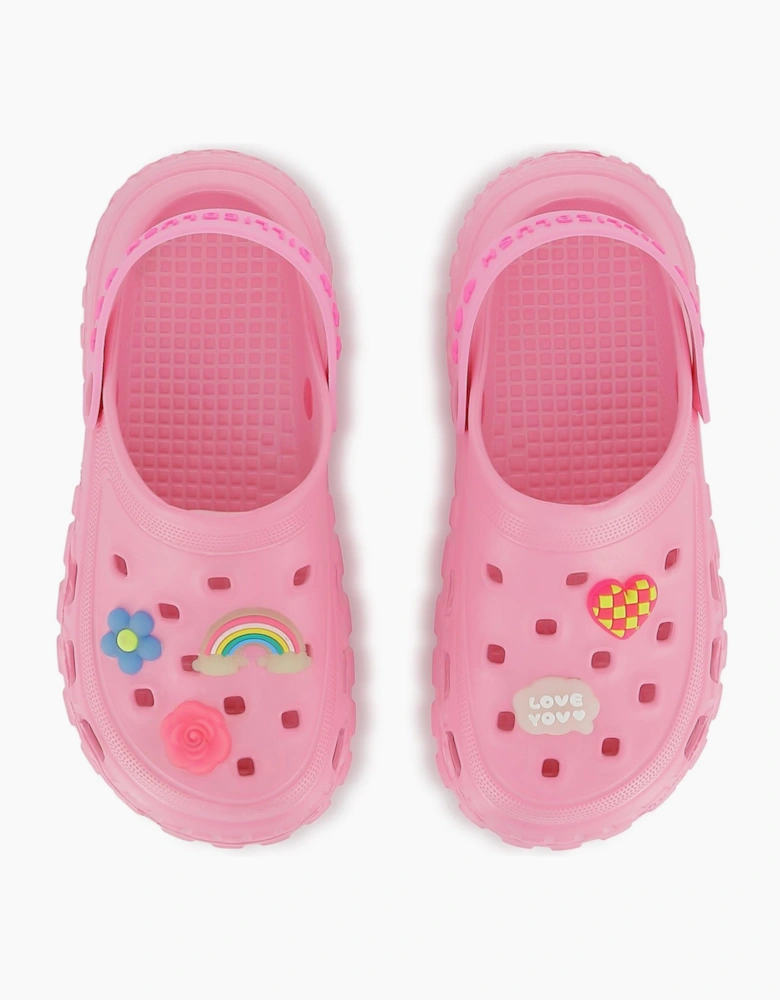 Girls Fuchsia Pink Charm Clog Sandals