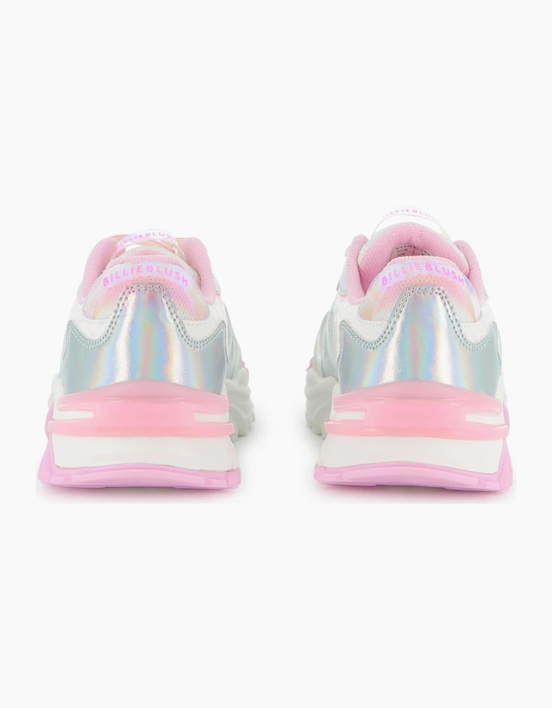 Girls Silver and Pale Pink Sporty Trainers