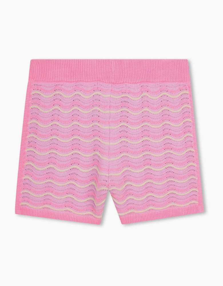 Girls Lilac and Pink Wave Knit Shorts