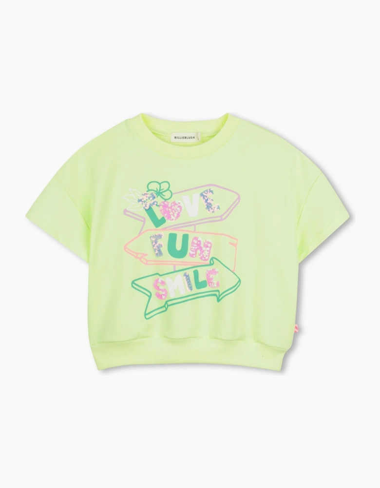 Girls Lime Green Boxy Sequin Sweatshirt