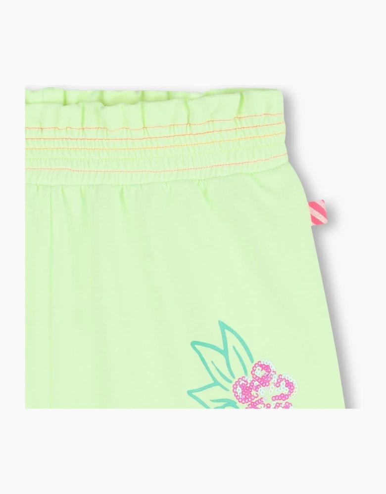 Girls Lime Green Sequin Sweat Shorts