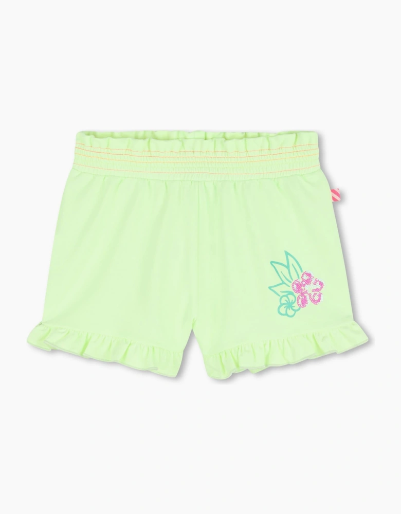 Girls Lime Green Sequin Sweat Shorts
