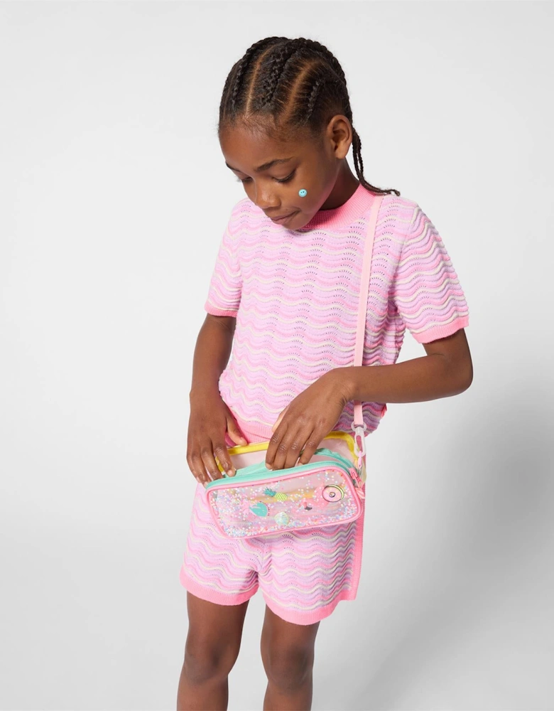 Girls Lilac and Pink Wave Knit Shorts