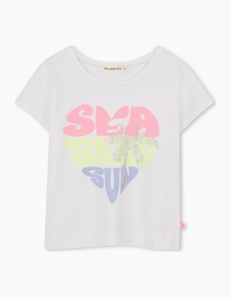Girls White Multicoloured Heart Top