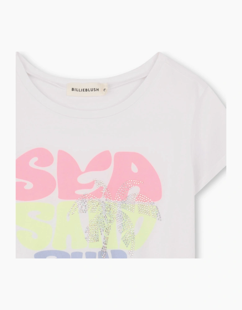 Girls White Multicoloured Heart Top