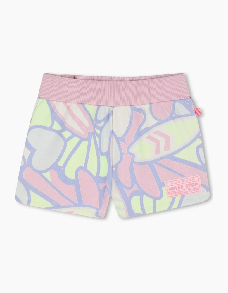 Girls Lilac All Over Print Sweat Shorts