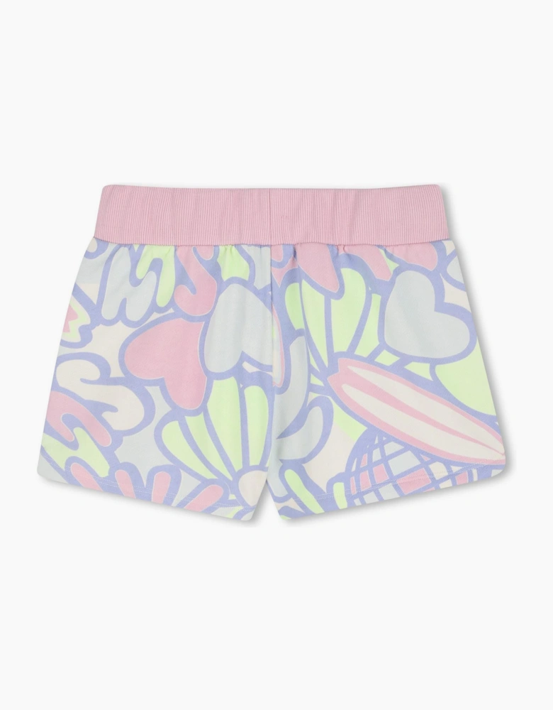 Girls Lilac All Over Print Sweat Shorts