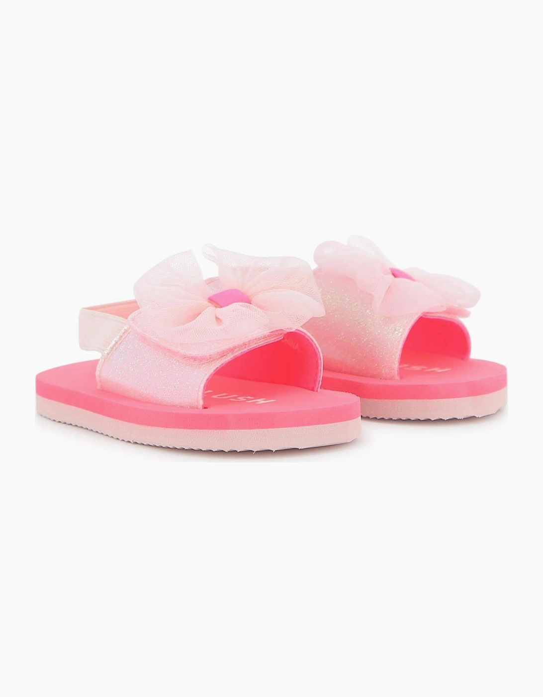 Girls Fuchsia Pink Bow Sliders, 6 of 5