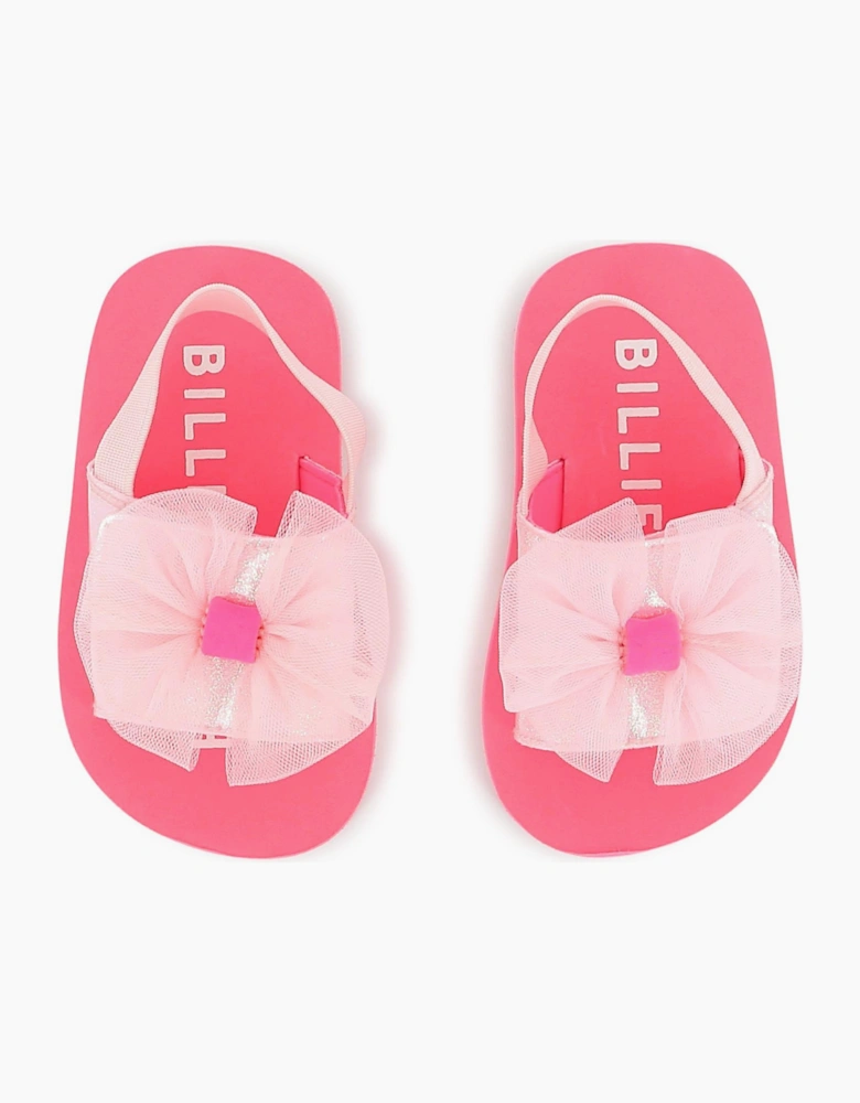 Girls Fuchsia Pink Bow Sliders