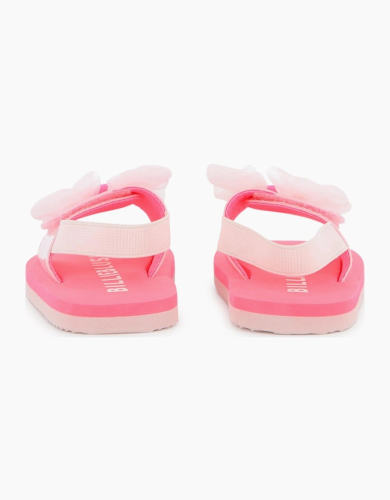 Girls Fuchsia Pink Bow Sliders