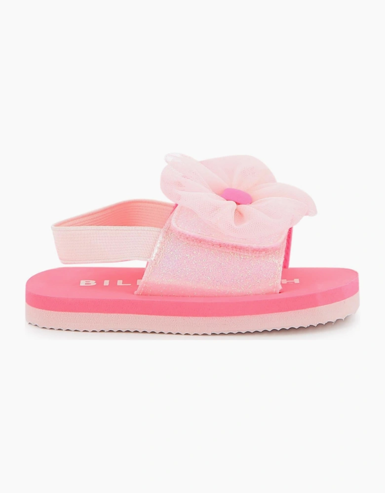 Girls Fuchsia Pink Bow Sliders