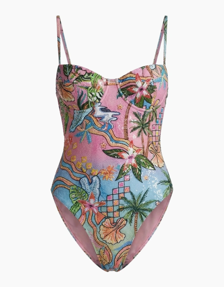 Arunika Embellished Palma Print Swimsuit