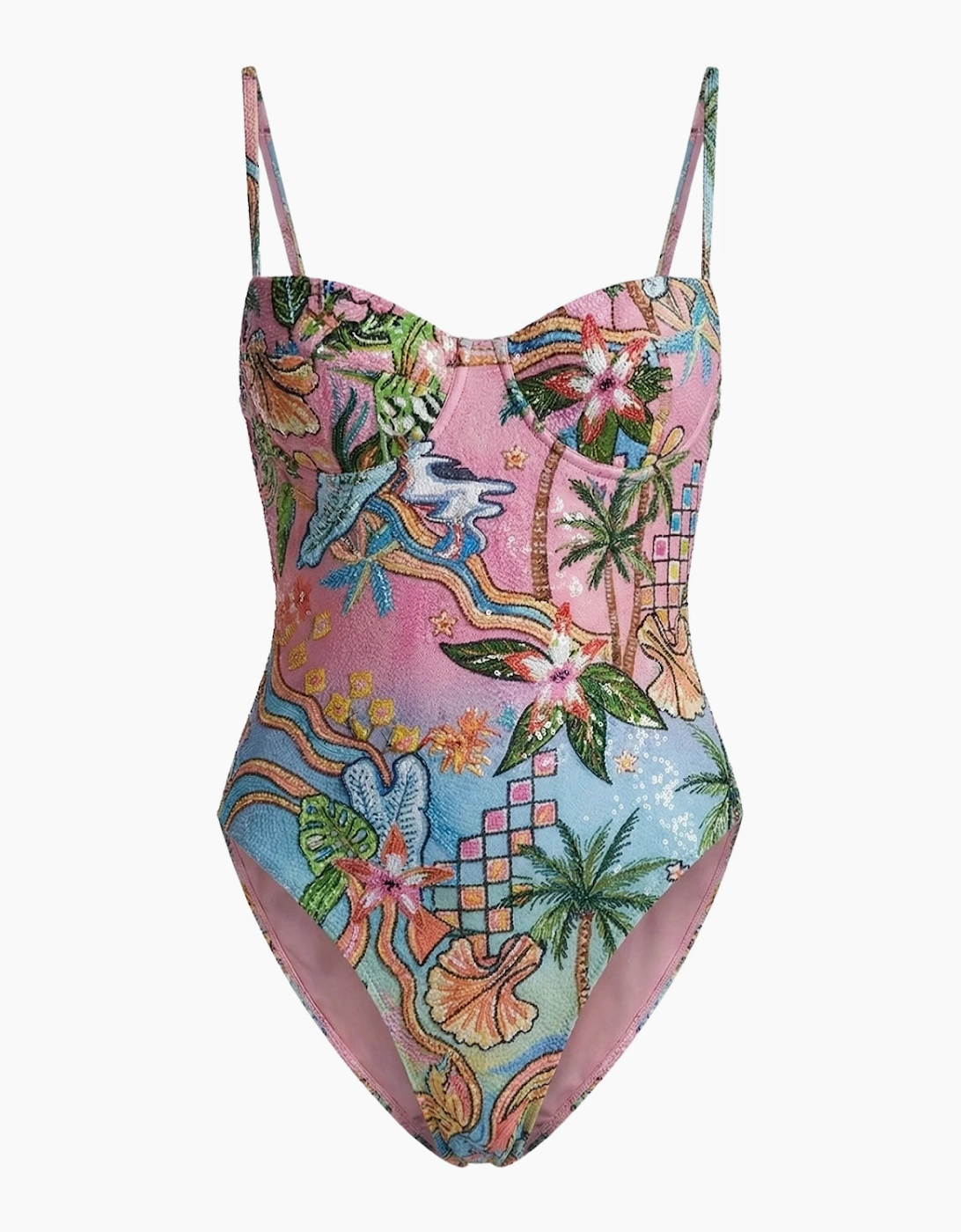 Arunika Embellished Palma Print Swimsuit