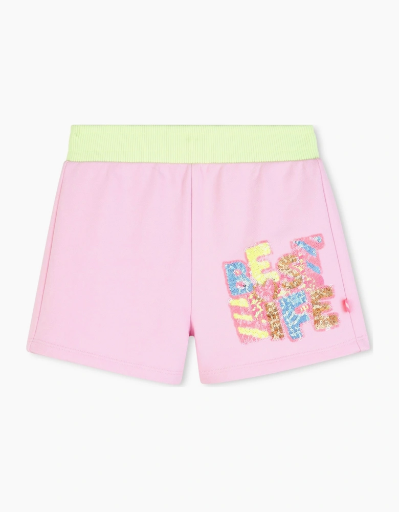 Girls Pale Pink Sequin Sweat Shorts