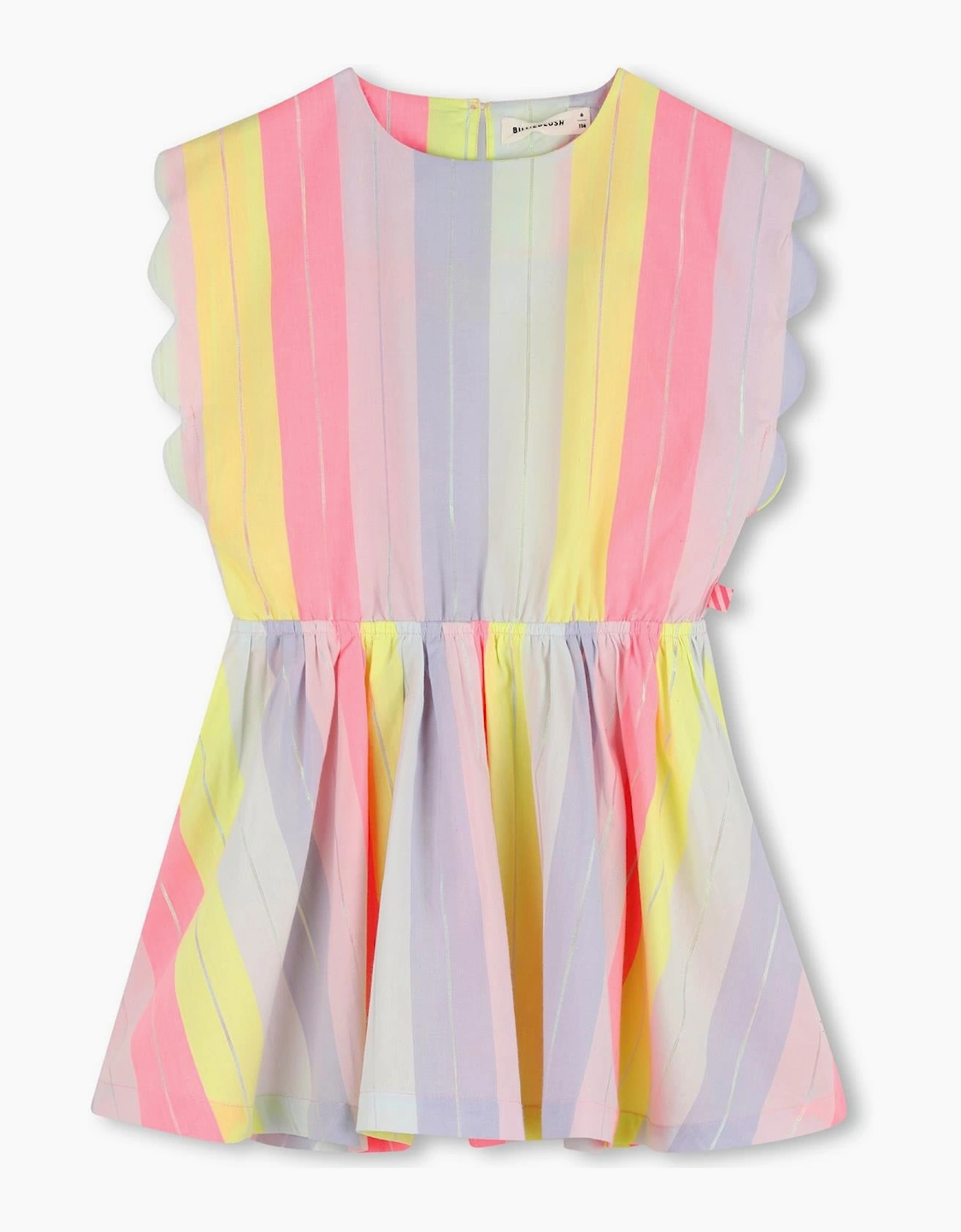 Girls Pink Multicoloured Scolloped Striped Dress, 6 of 5