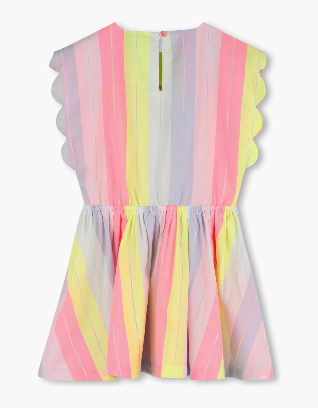 Girls Pink Multicoloured Scolloped Striped Dress