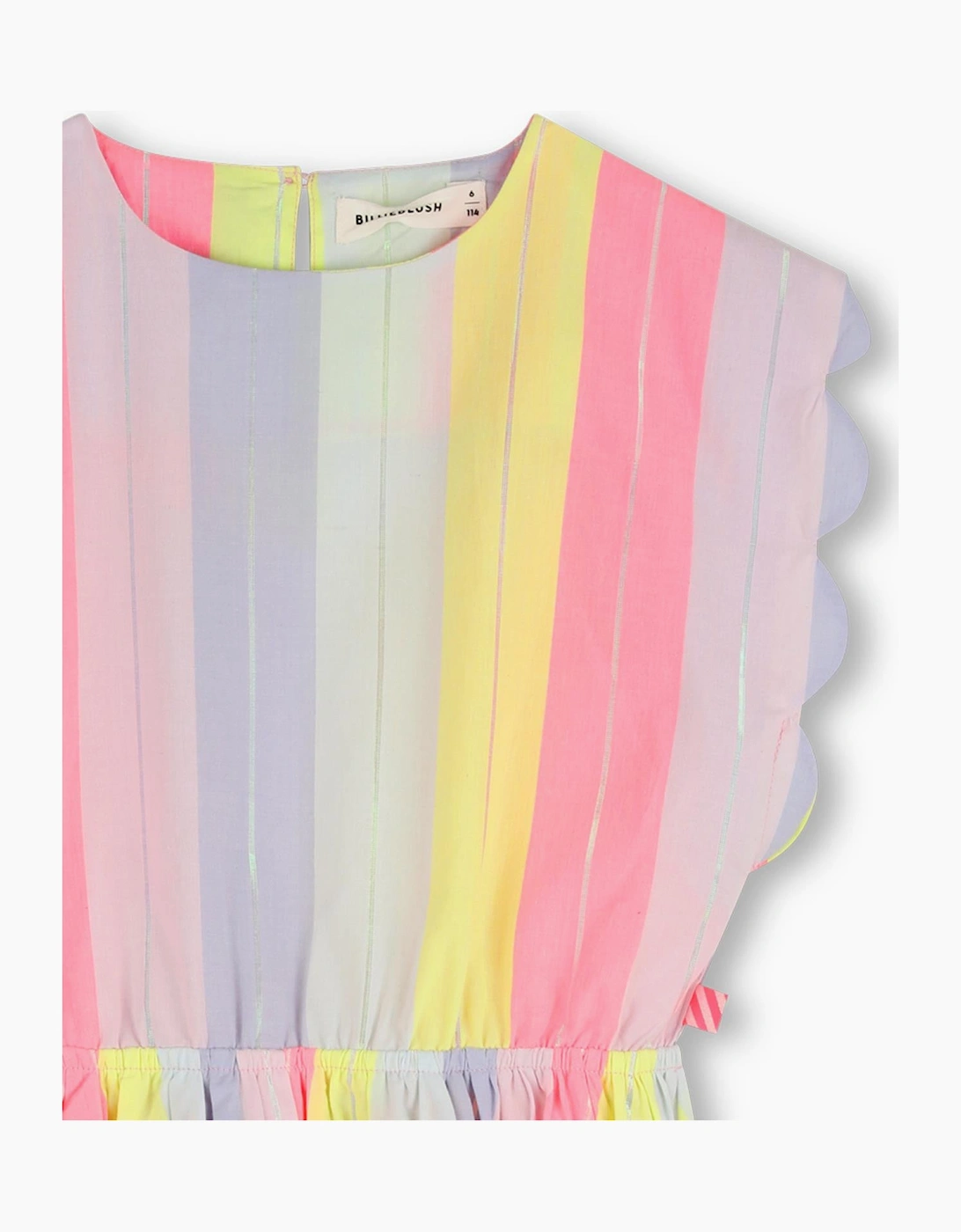 Girls Pink Multicoloured Scolloped Striped Dress
