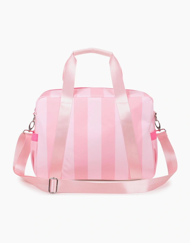 Girls Pale Pink Striped Weekender Bag