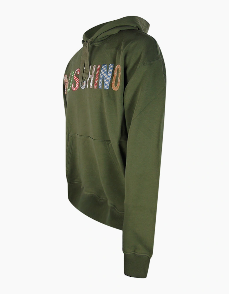 Bold Embroidered Multicolour Logo Green Hoodie