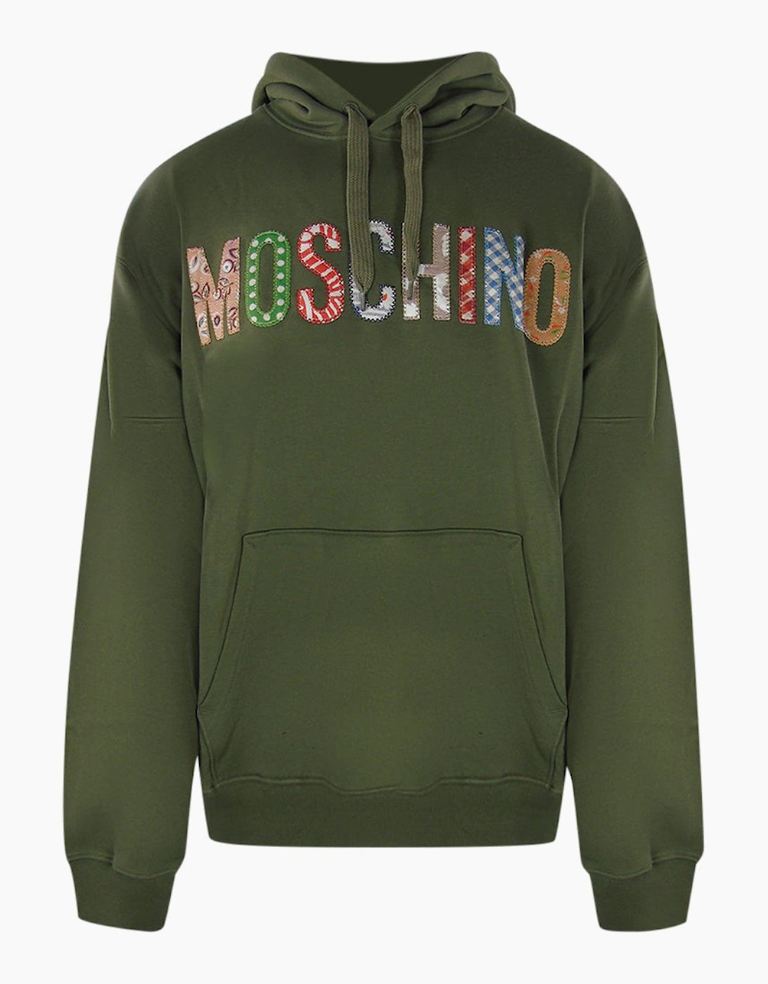Moschino Men's Green Bold Embroidered Multicolour Logo Hoodie  38 M