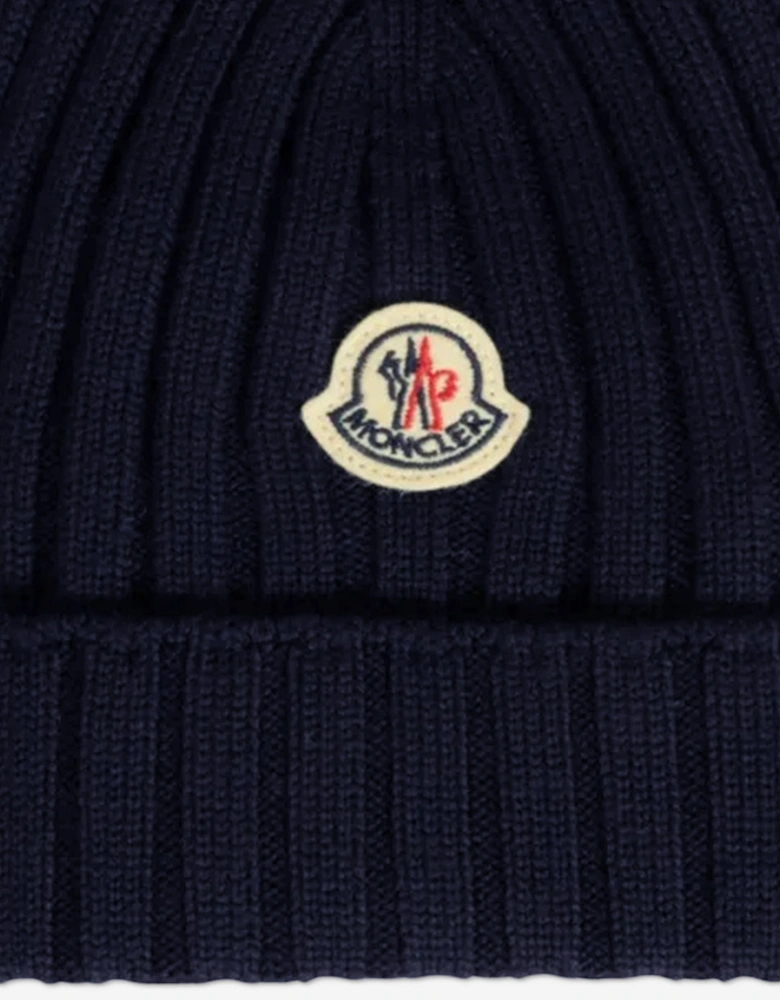 Moncler Enfant Baby Wool Beanie Hat in Navy