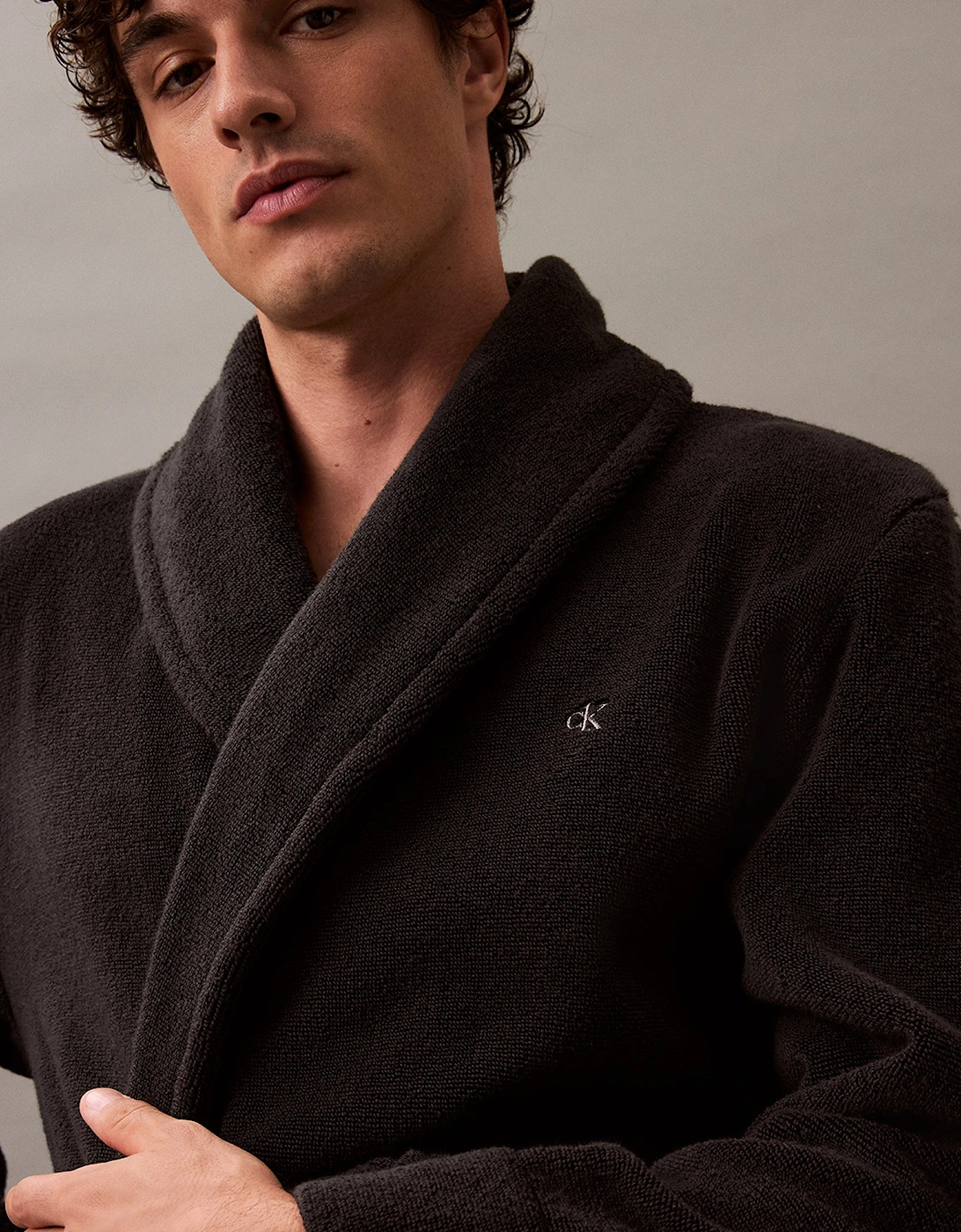 Calvin Klein COMFORT FRENCH TERRY Mens Bathrobes Black
