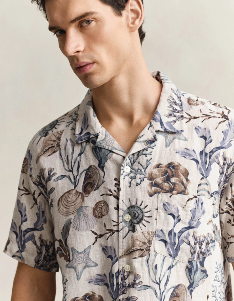 Mens Regular Fit AOP Camp Collar Shirt - 200 Oat Beige