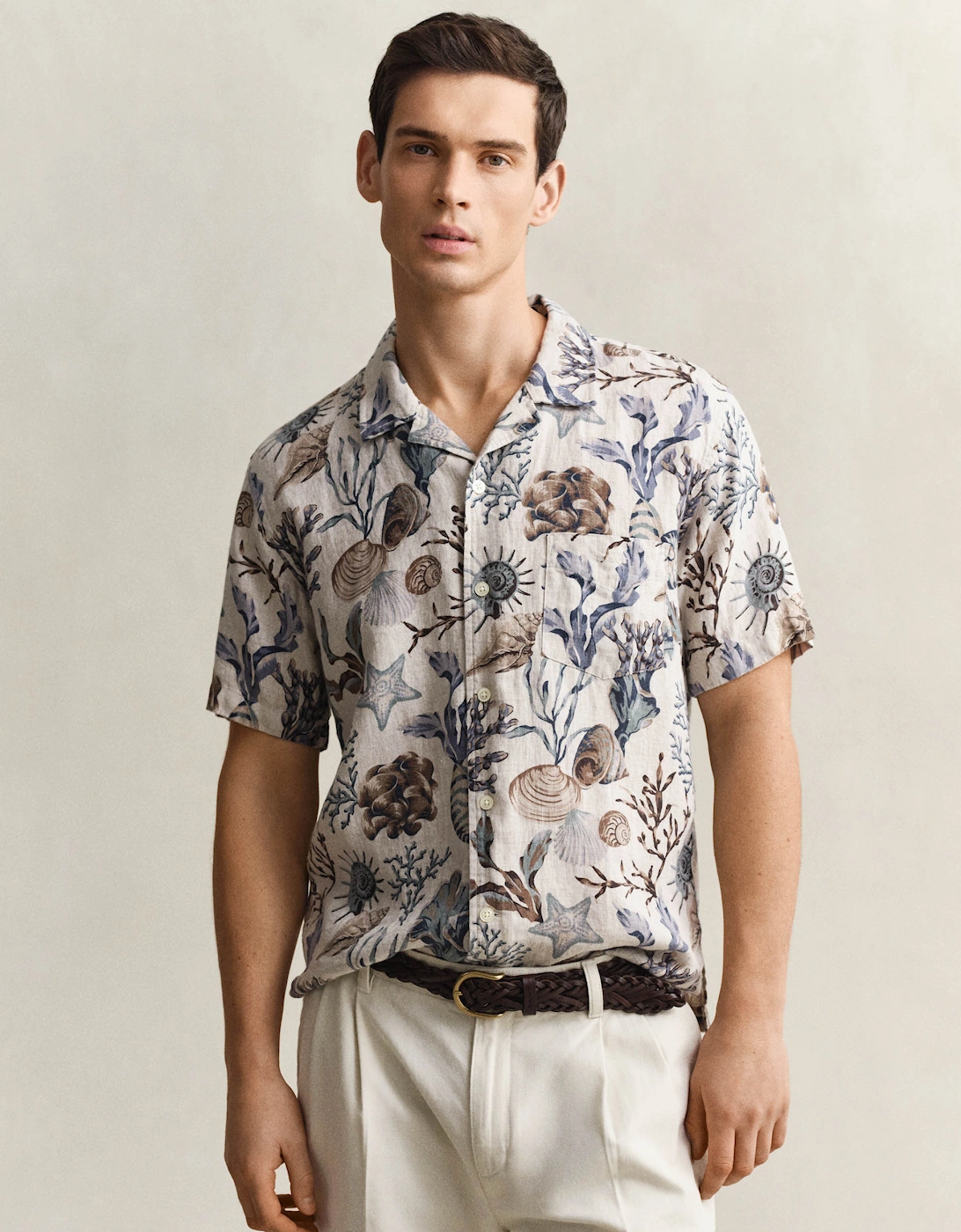 Mens Regular Fit AOP Camp Collar Shirt - 200 Oat Beige, 4 of 3