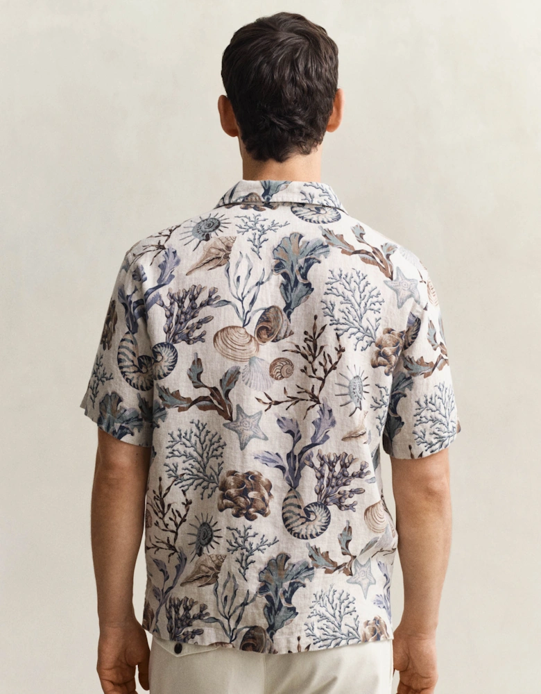 Mens Regular Fit AOP Camp Collar Shirt - 200 Oat Beige