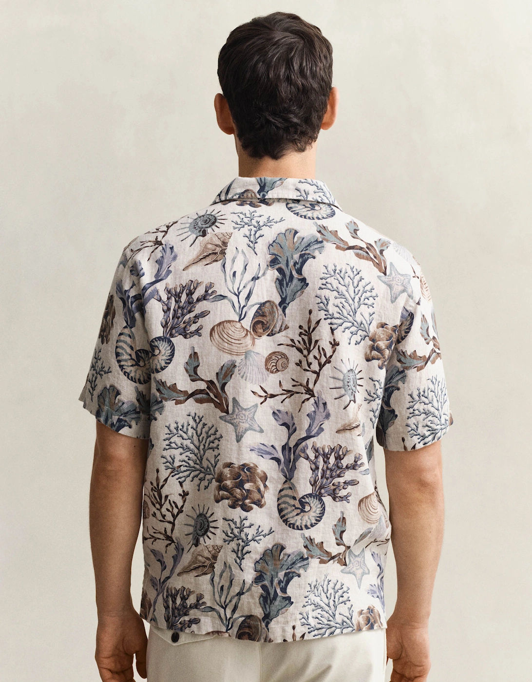Mens Regular Fit AOP Camp Collar Shirt - 200 Oat Beige