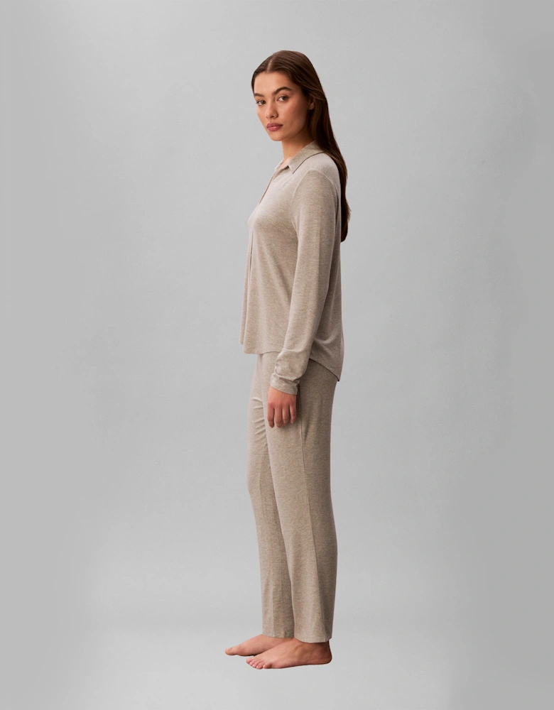 Calvin Klein LS SHIRT Set Womens Pyjama Set Grey Heather
