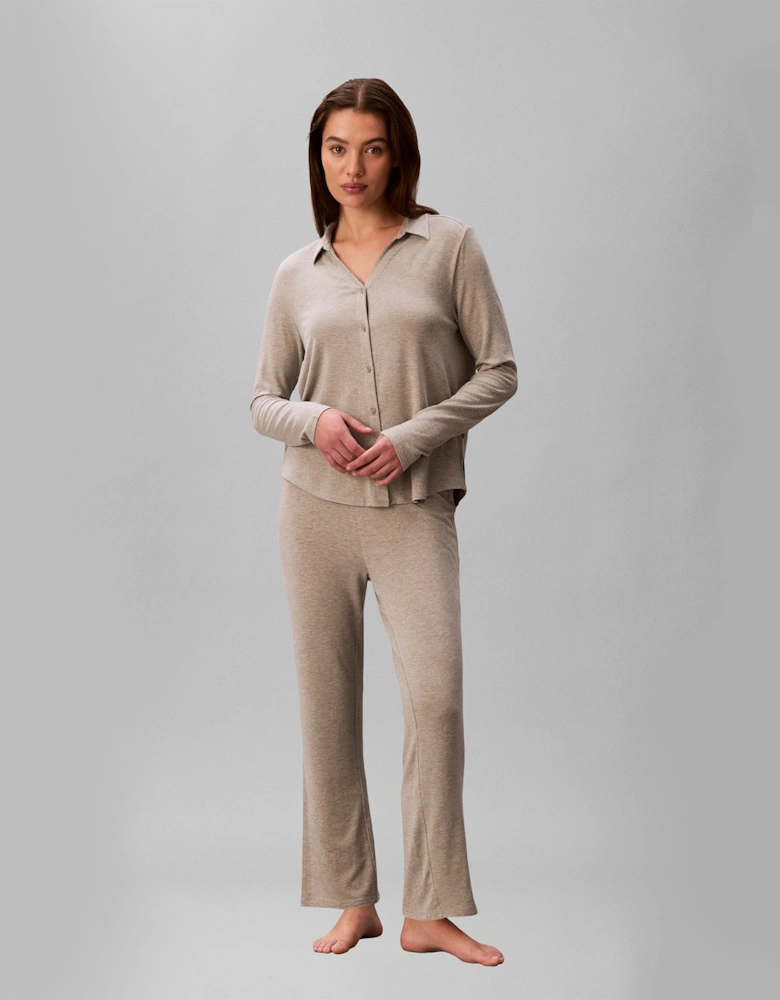 Calvin Klein LS SHIRT Set Womens Pyjama Set Grey Heather