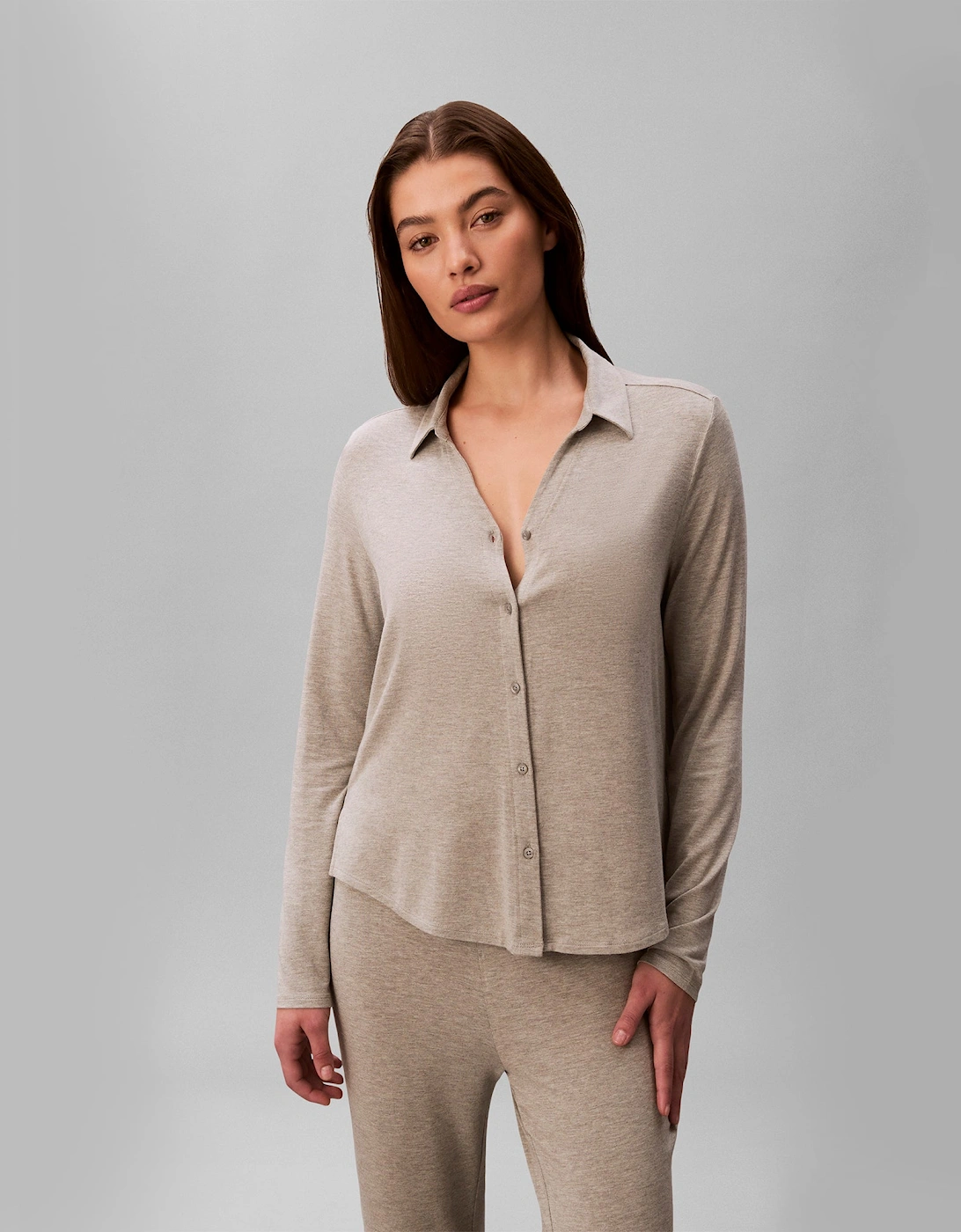 Calvin Klein LS SHIRT Set Womens Pyjama Set Grey Heather