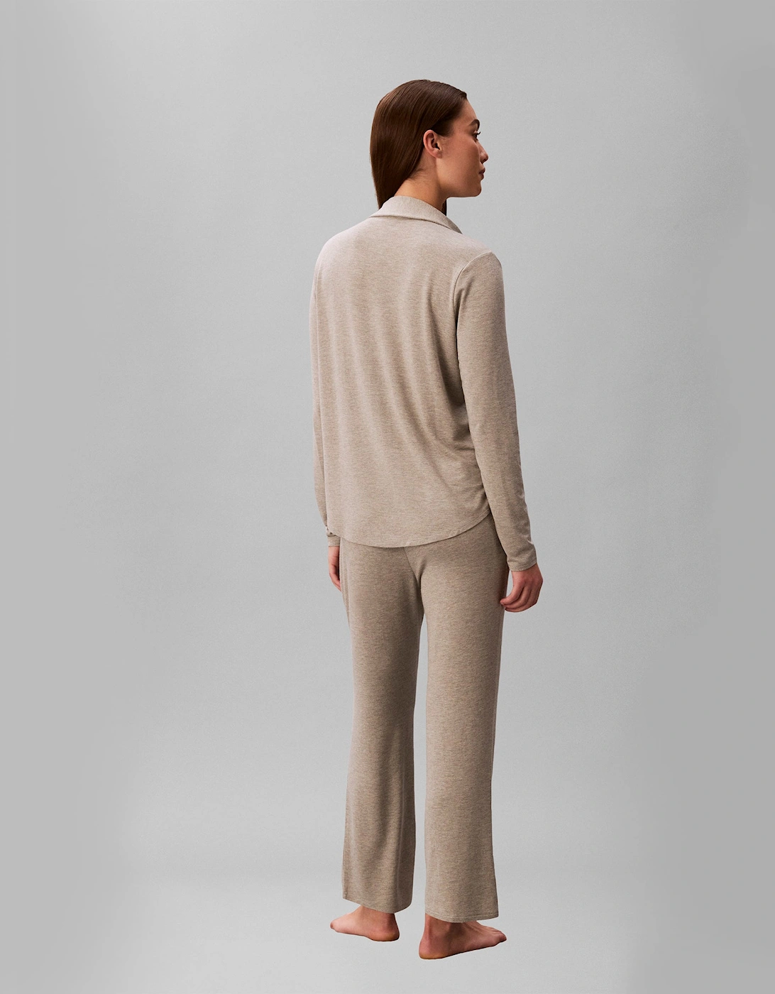 Calvin Klein LS SHIRT Set Womens Pyjama Set Grey Heather