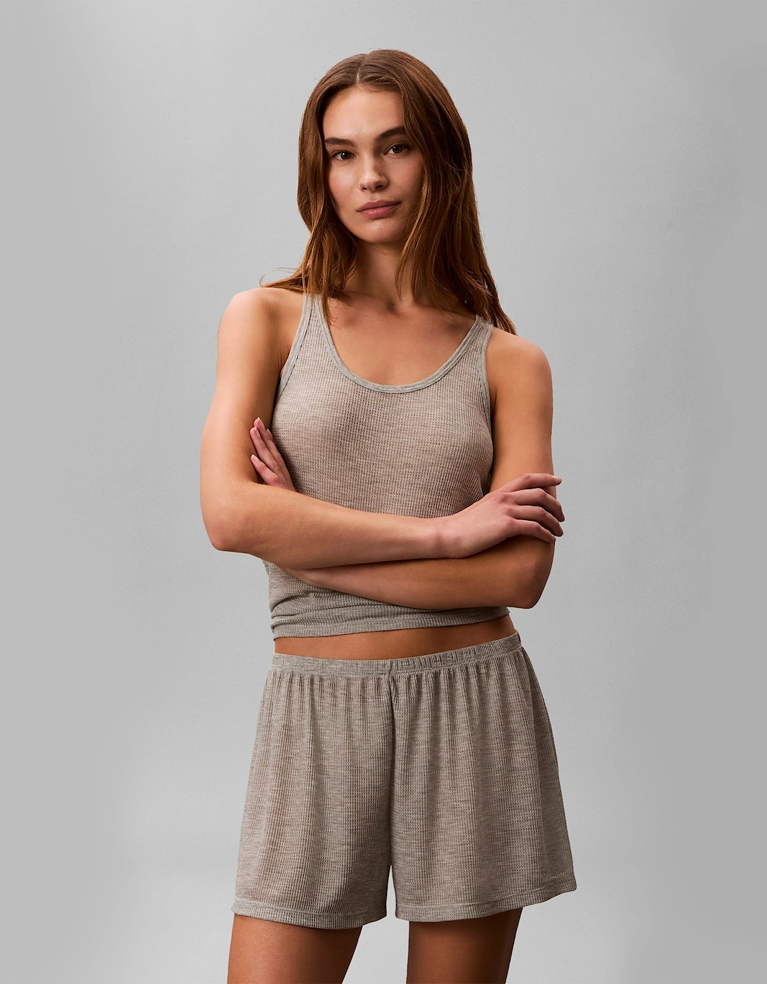 Calvin Klein TISSUE WAFFLE TANK Womens Loungewear Grey Heather