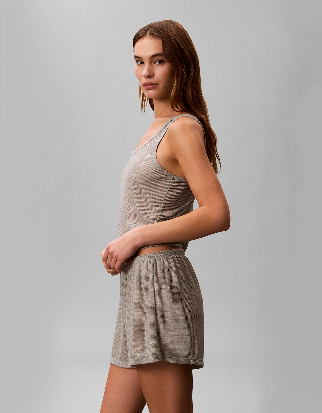 Calvin Klein TISSUE WAFFLE TANK Womens Loungewear Grey Heather