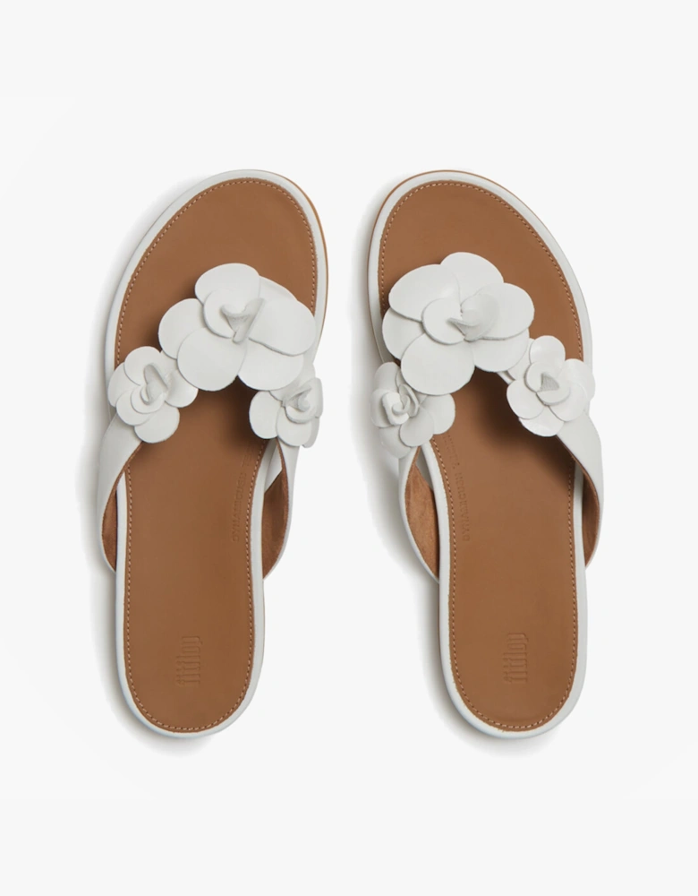 GRACIE FLOWER Womens Toe-Post Sandals Urban White