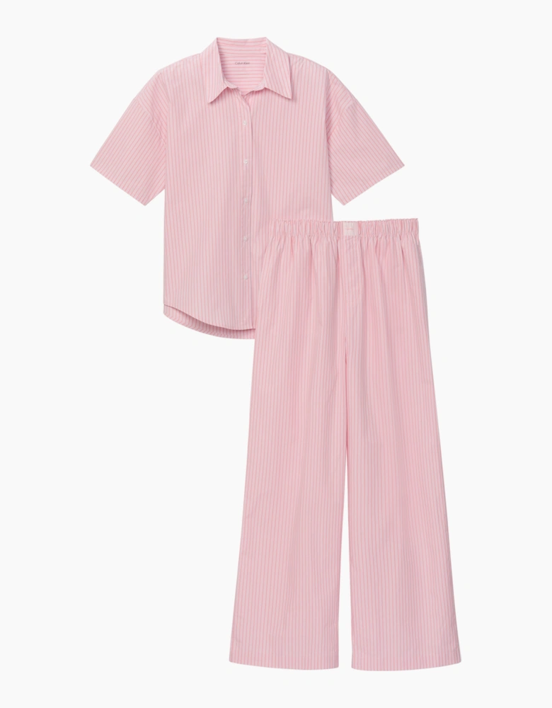 Calvin Klein SS SHIRT PANT Set Womens Pyjama Set Sera Stripe Cradle Pink