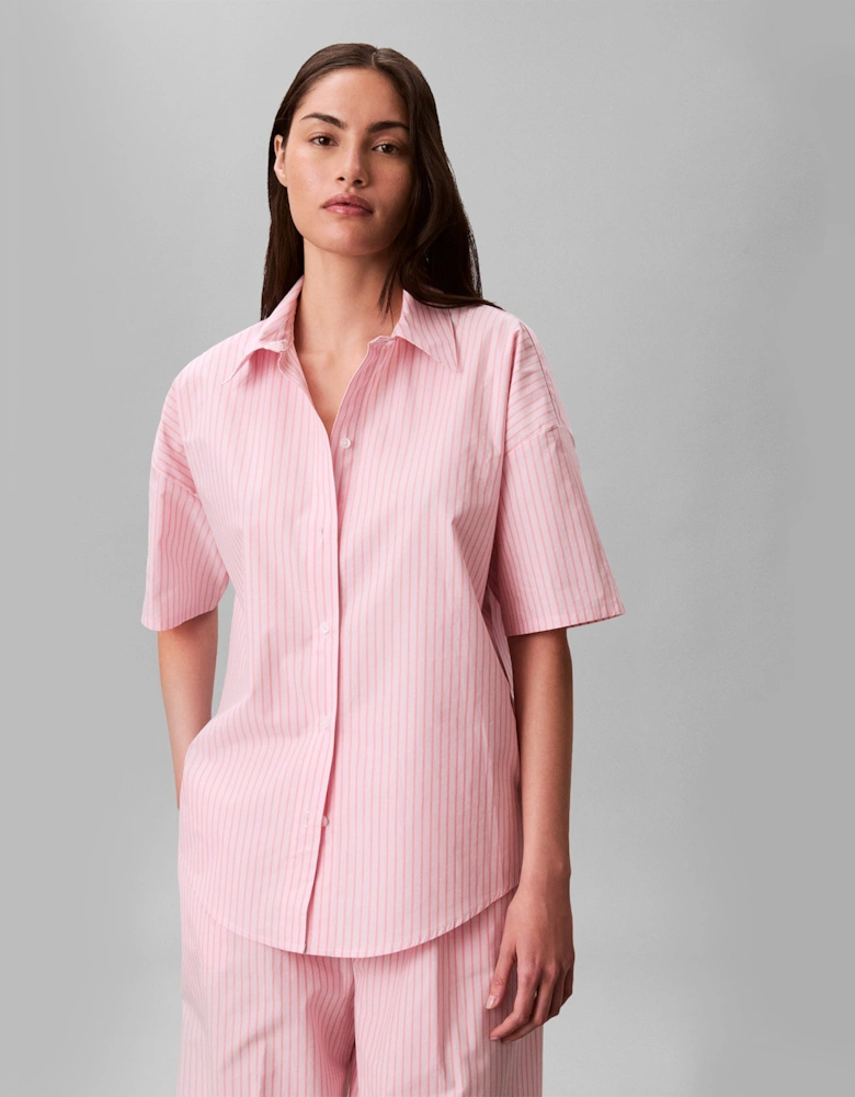 Calvin Klein SS SHIRT PANT Set Womens Pyjama Set Sera Stripe Cradle Pink
