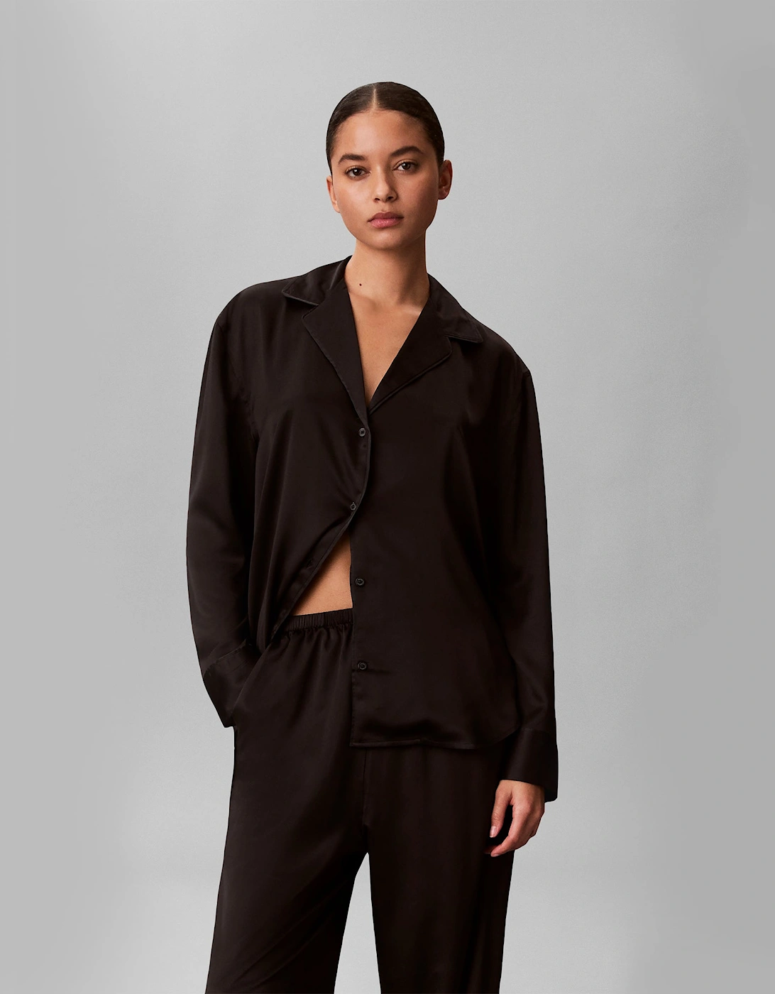 Calvin Klein SATIN SET Womens Pyjama Set Black