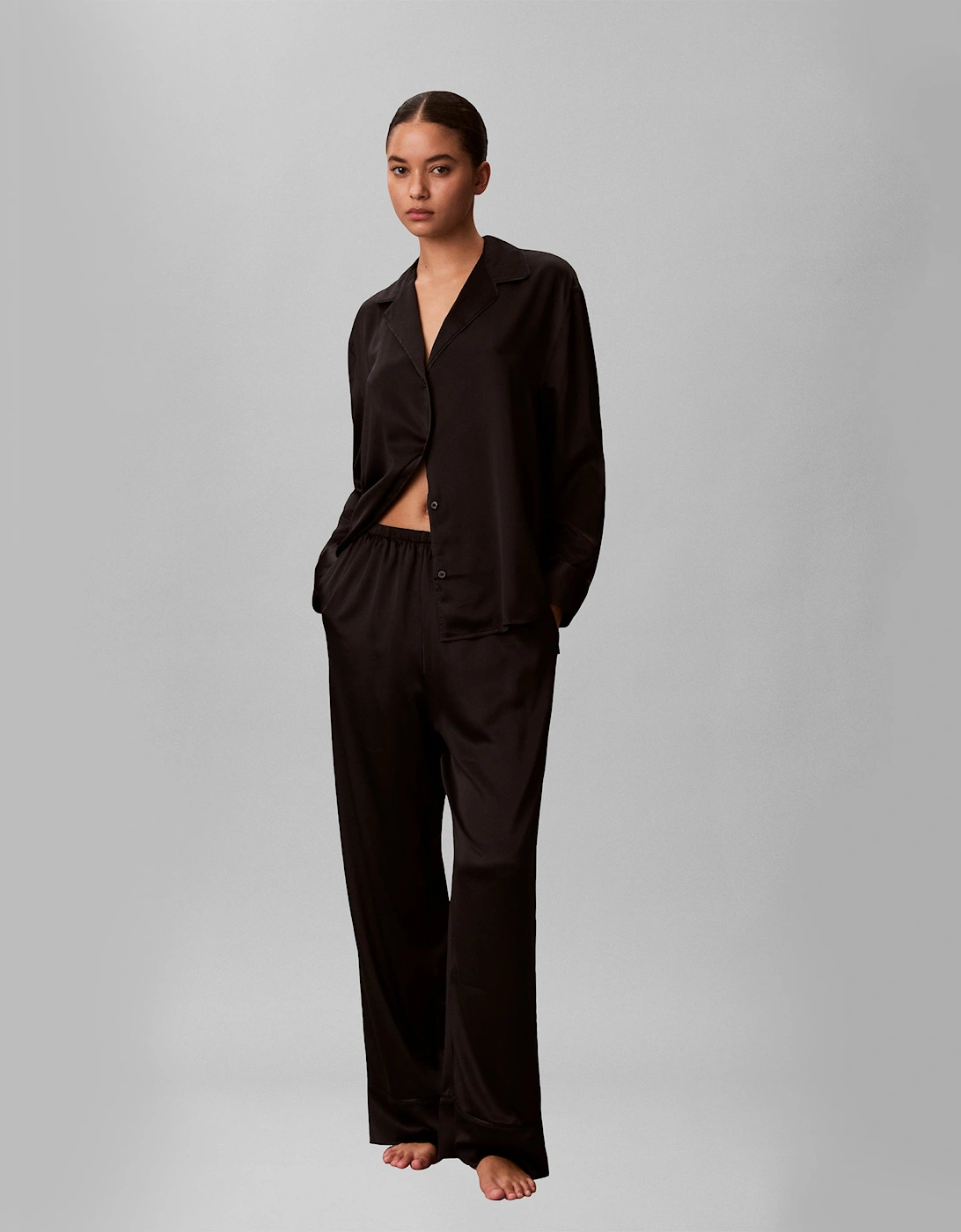 Calvin Klein SATIN SET Womens Pyjama Set Black