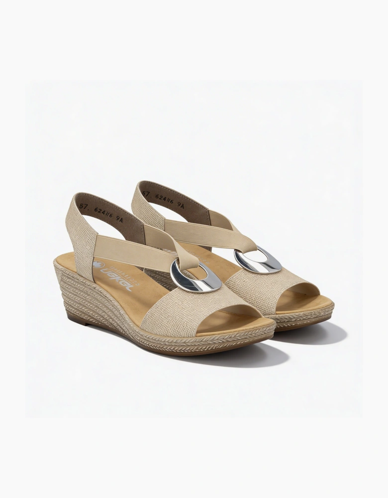 624H6-93 Womens Slingback Sandals Beige Floral