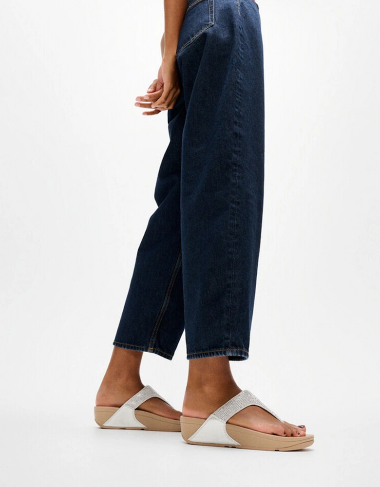 LULU CRYSTAL EMBELLISHED Womens Toe-Post Sandals Steeled Silver