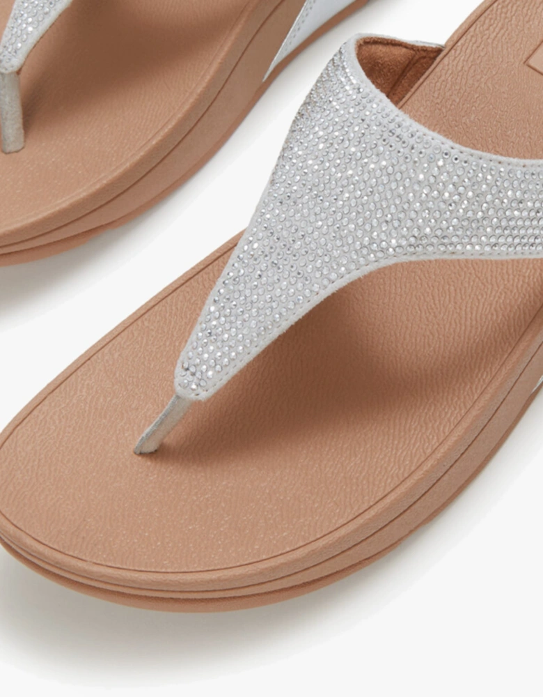 LULU CRYSTAL EMBELLISHED Womens Toe-Post Sandals Steeled Silver