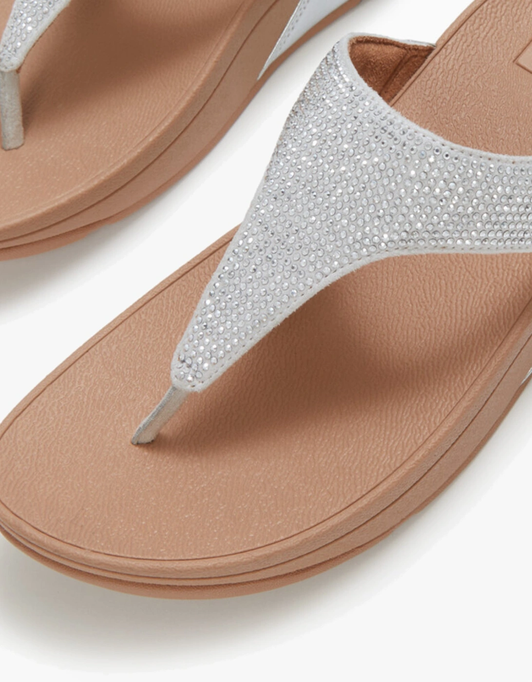 LULU CRYSTAL EMBELLISHED Womens Toe-Post Sandals Steeled Silver