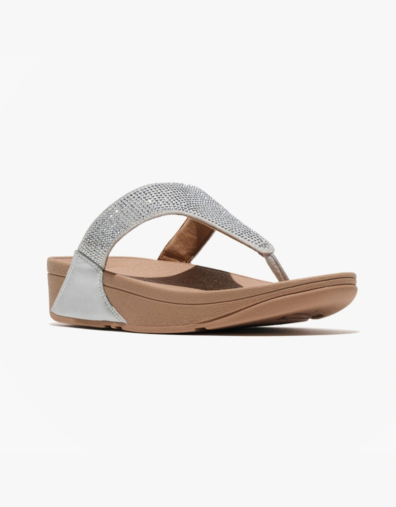 LULU CRYSTAL EMBELLISHED Womens Toe-Post Sandals Steeled Silver