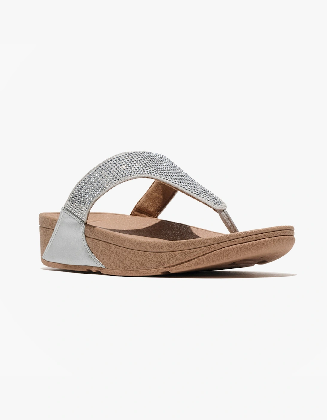 LULU CRYSTAL EMBELLISHED Womens Toe-Post Sandals Steeled Silver
