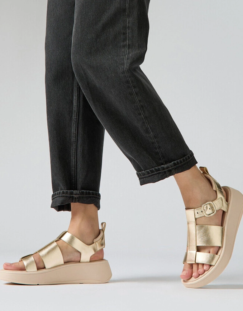 F-MODE METALLIC Womens Ankle Strap Sandals Platino